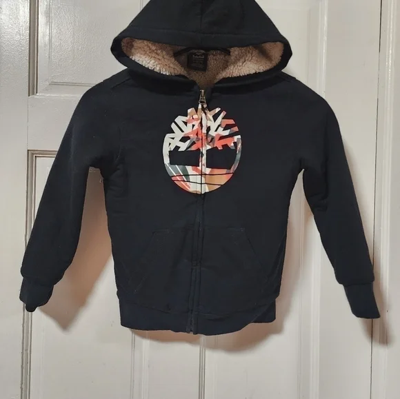 Timberland Kids L/G (6) Black Full-Zip Sherpa Lined Hoodie Sweatshirt Jacket - Picture 2 of 9